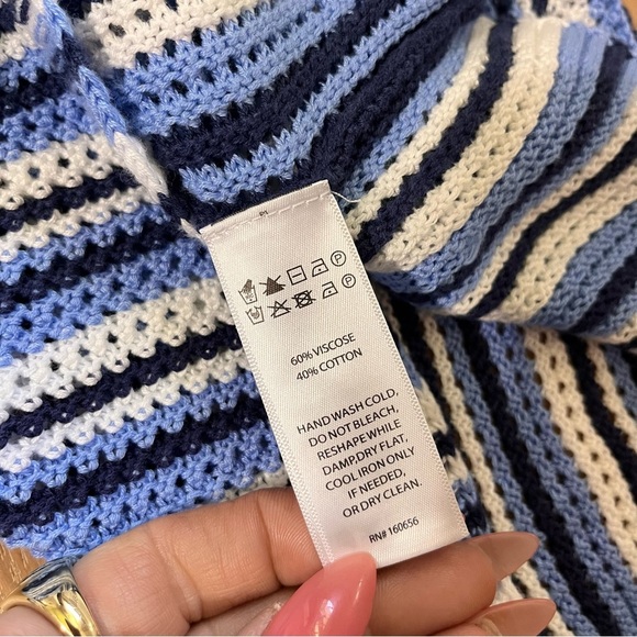 C & C California Blue White Crochet Halter Style Swim Cover Up Mini Dress Beach - Picture 5 of 9